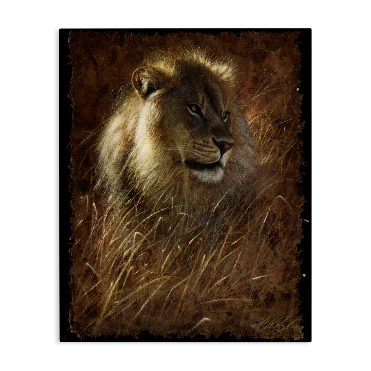 Stupell Industries Lion On Rustic Bark Canvas, design by Collin Bogle
